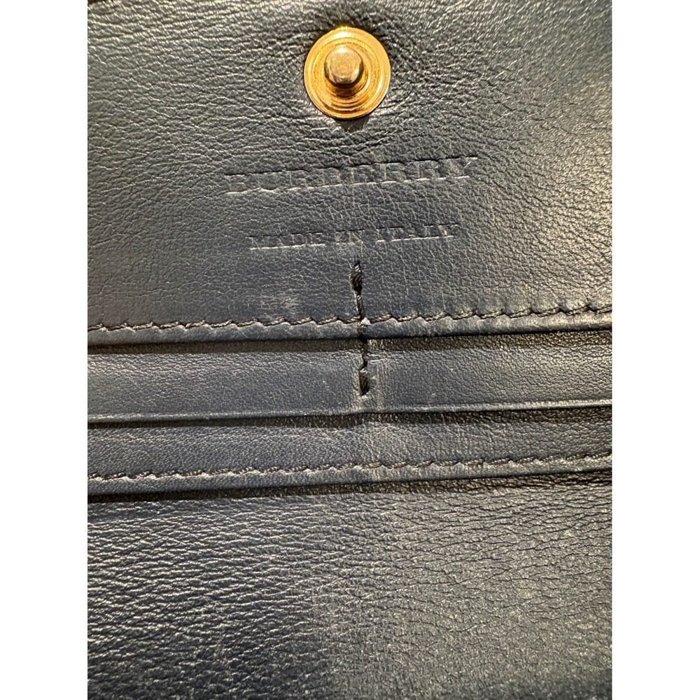 Burberry Navy Blue Pebbled Leather House Check Continental Long Wallet Italy - Picture 6 of 13